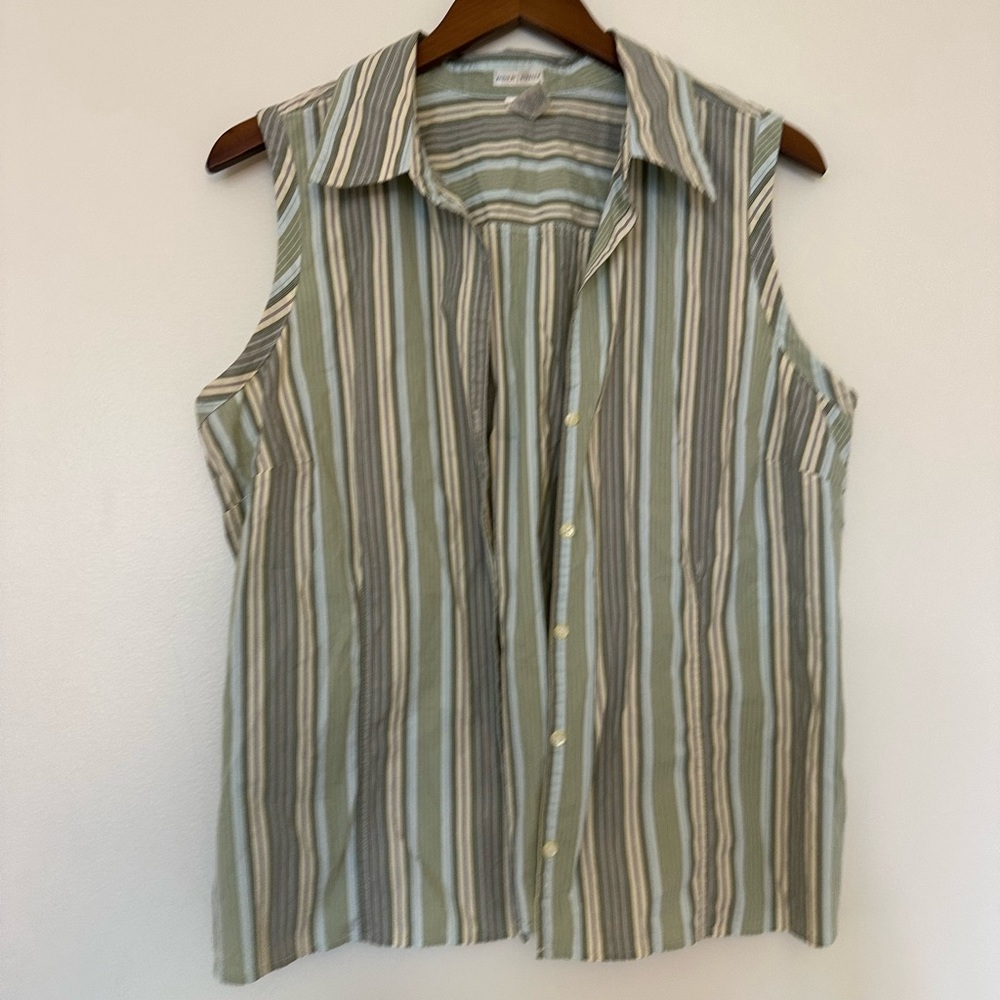 Vintage old navy button up green striped blouse